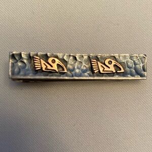 18k Gold Sterling Silver Peru Birds Tie Bar Clip 1.5" L Marked